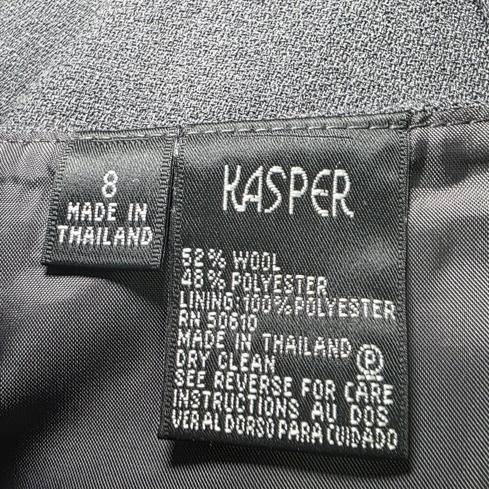 Vintage Kasper Wool Blend Skirt Suit Size 8 Gray & Yellow Plaid Jacket Gray Skir - Picture 15 of 15